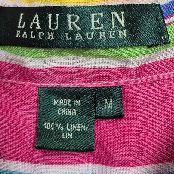 Ralph Lauren Linen Short Sleeve Top Blouse Striped Colourful Women's Size Medium - Picture 7 of 12
